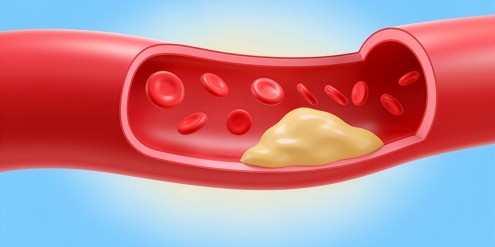 Illustrazione di un’arteria con una placca di colesterolo che ne restringe il passaggio